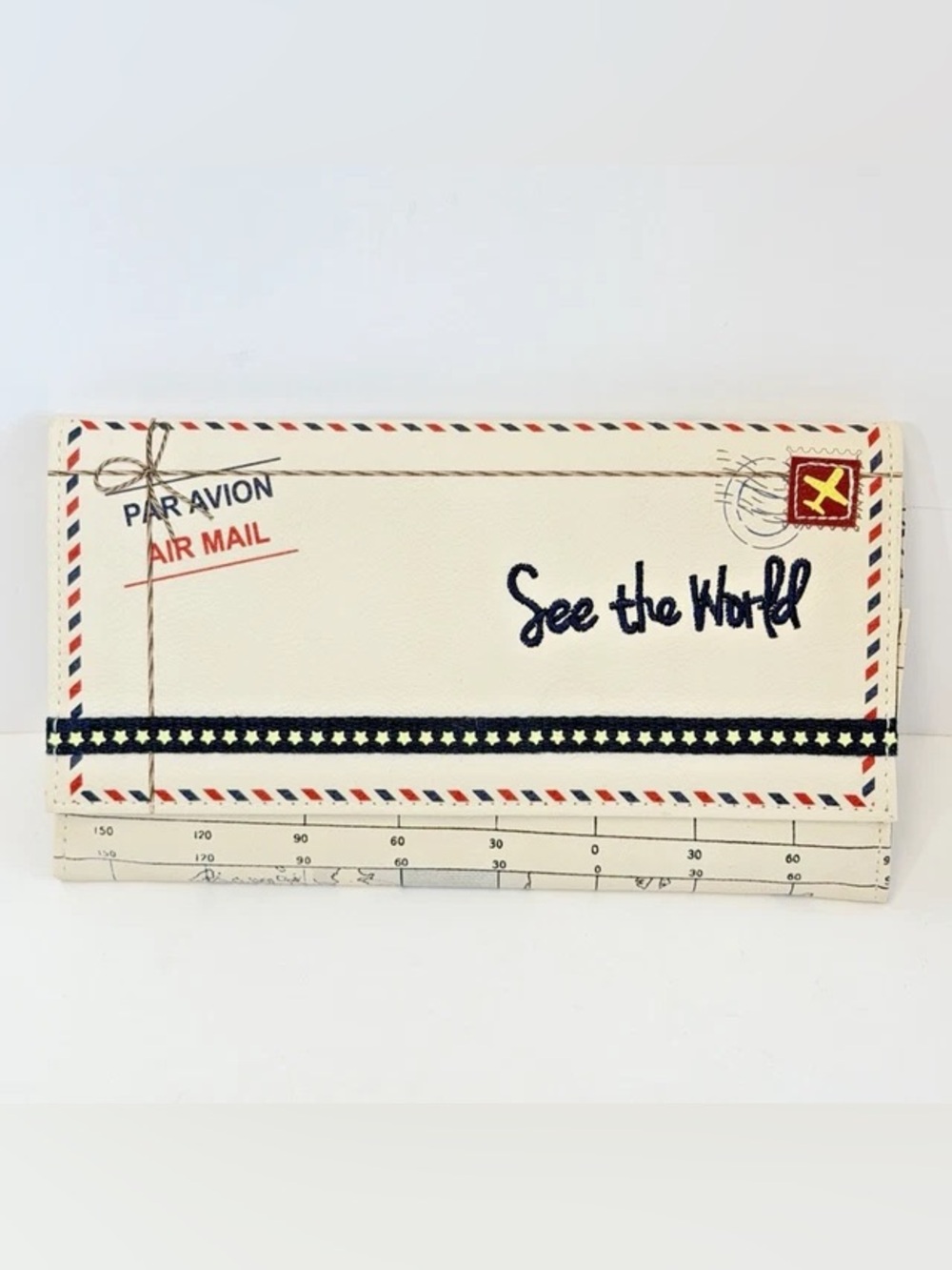 See the World Air Mail Travel Wallet - Cream with Navy Trim